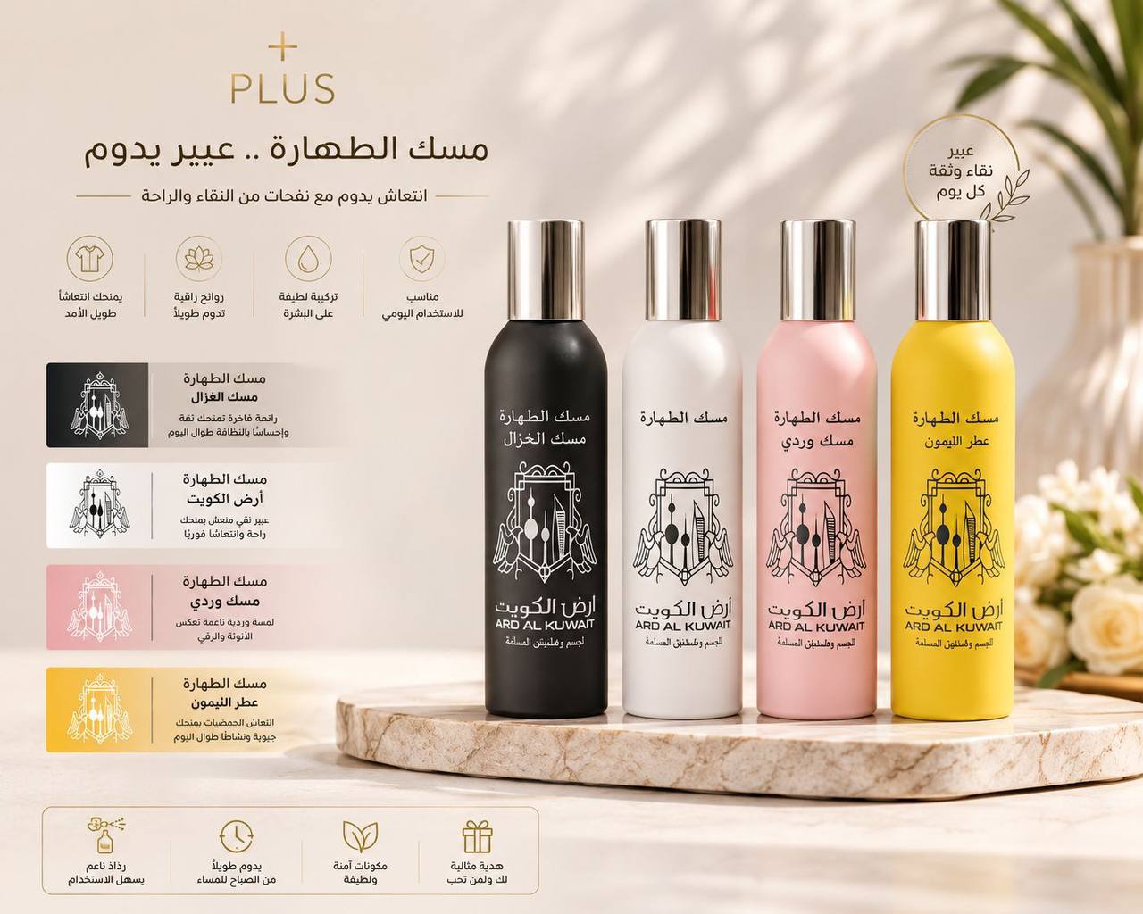 مجموعة معطرات مسك الطهارة المخصصة للجسم والمناطق الحساسة من العلامة التجارية أرض الكويت (Ard Al Kuwait).