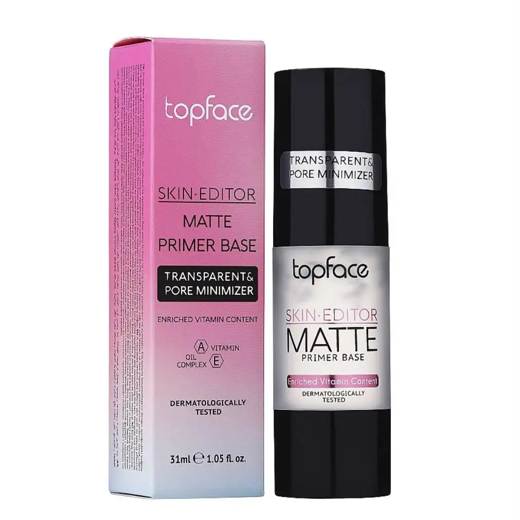 برايمر Topface Skin Editor Matte Primer Base بحجم 31 مل، وهو مستحضر تجميلي مصمم خصيصاً كقاعدة أساسية قبل المكياج لتهيئة البشرة وتثبيت المظهر طوال اليوم