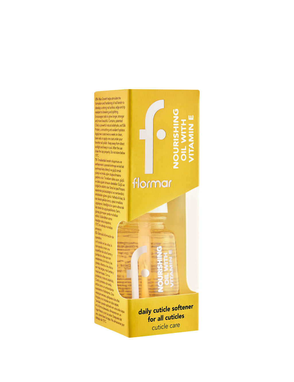 Flormar Nourishing Oil With Vitamin E، وهو زيت مغذي مخصص للعناية بالأظافر والجلد المحيط بها (الكيوتيكل).