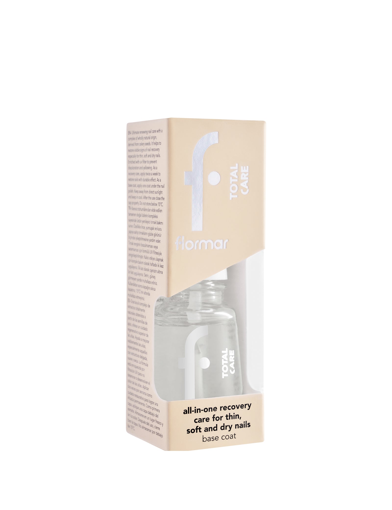 هذا المنتج هو Flormar Total Repair، وهو طلاء أظافر علاجي مصمم للأظافر الرقيقة والهشة.