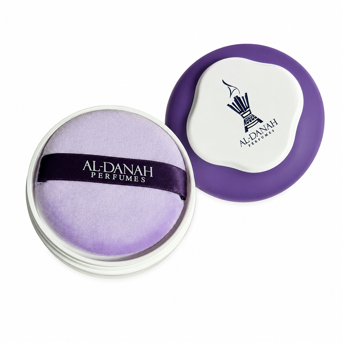 بودرة الجسم المعطرة "مسك البنفسج" (أو مجموعة جنون المسك) من شركة الدانة للعطور (Al-Danah Perfumes).