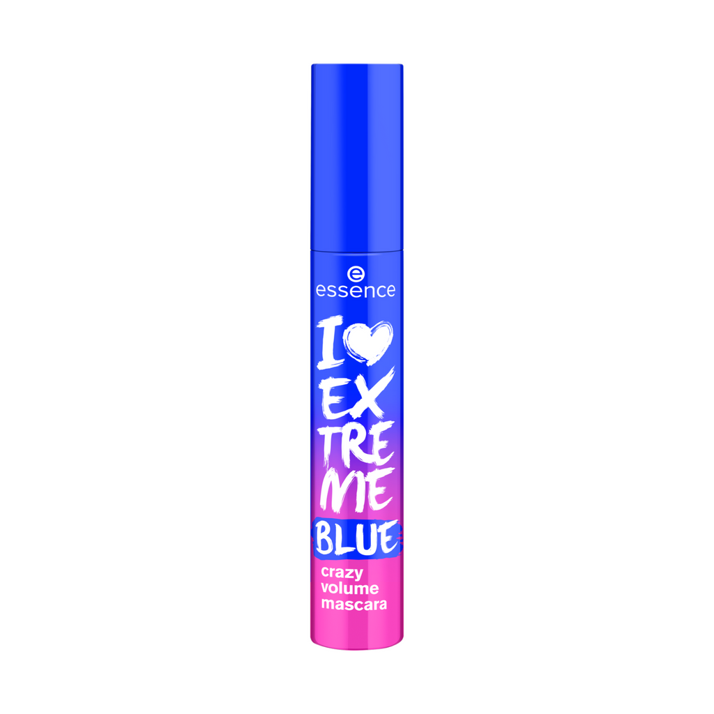ماسكارا إيسنس آي لوف إكستريم كريزي فوليوم الزرقاء (Essence I Love Extreme Blue Crazy Volume Mascara)، وتتميز بتصميمها الأزرق والزهري ومنحها حجماً كثيفاً للرموش بلون أزرق جريء وعصري