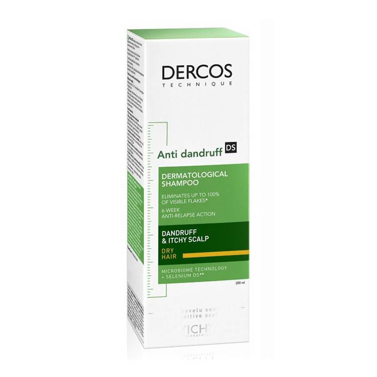 شامبو فيشي ديركوس تكنيك المضاد للقشرة (Vichy Dercos Technique Anticaspa DS)، والمخصص تحديداً للشعر العادي إلى الدهني وفروة الرأس التي تعاني من الحكة