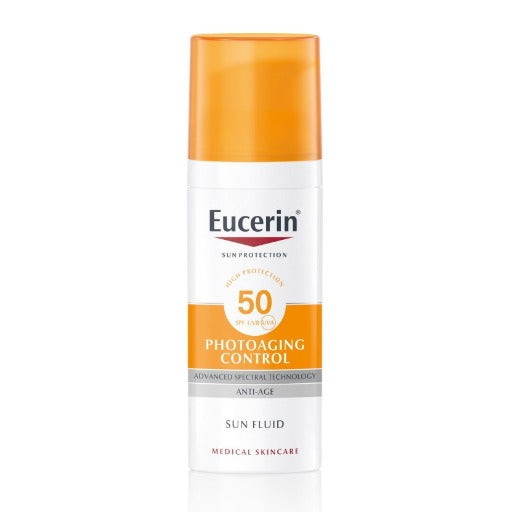 واقي الشمس المضاد للشيخوخة Eucerin Photoaging Control Sun Fluid SPF 50+ بحجم 50 مل من ماركة يوسيرين