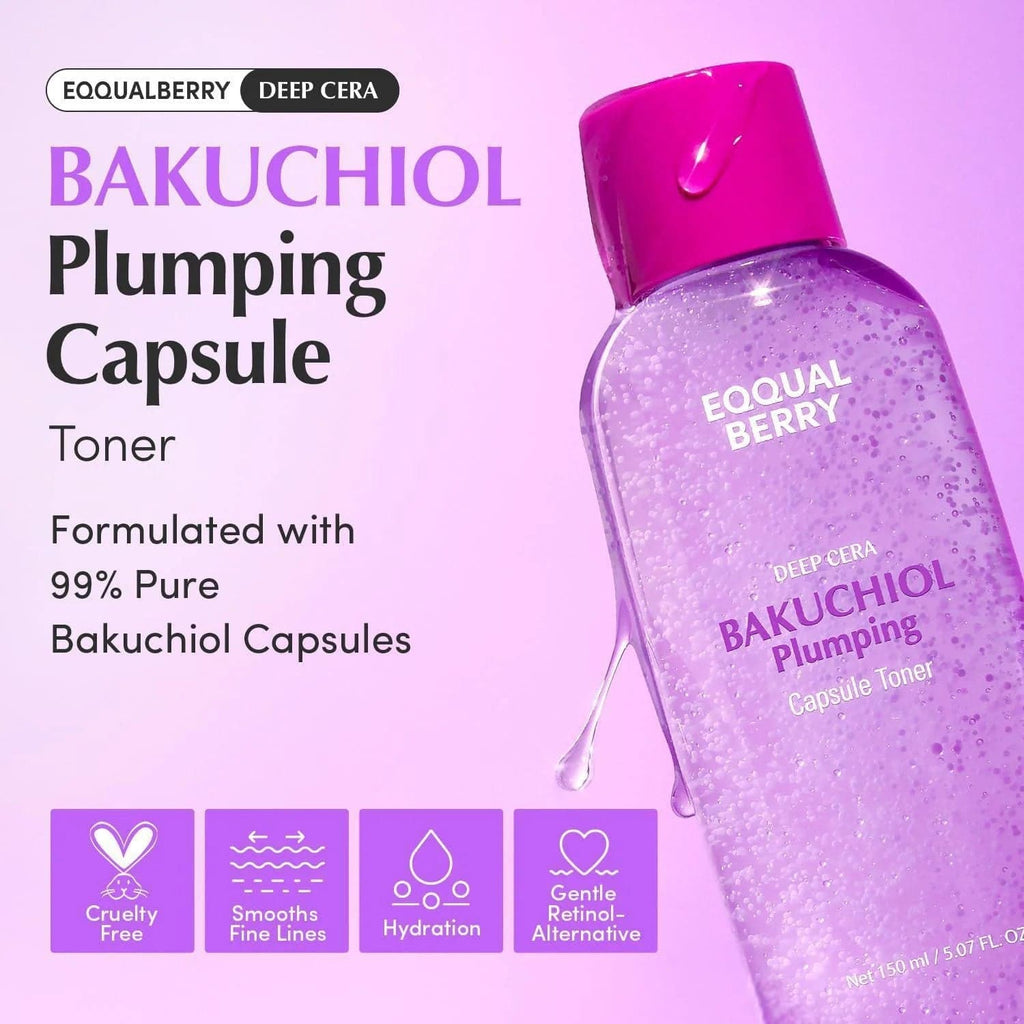 تونر كبسولات الباكوتشيول المعزّز للامتلاء والترطيب (Bakuchiol Plumping Capsule Toner) من الماركة الكورية الشهيرة EQQUALBERRY بحجم 150 مل