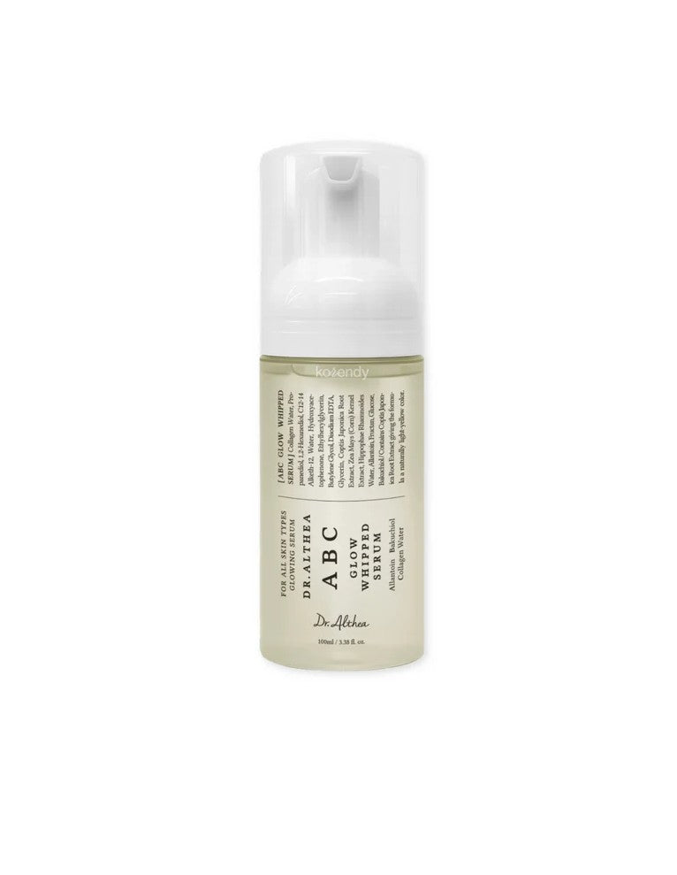 Dr. Althea ABC Glow Whipped Serum، وهو سيروم كوري نباتي ومبتكر يأتي بقوام رغوي خفيف (Foam-to-Water) يتحول إلى سائل مائي فور ملامسته للبشرة ليمنحها ترطيباً سريعاً وإشراقة طبيعية