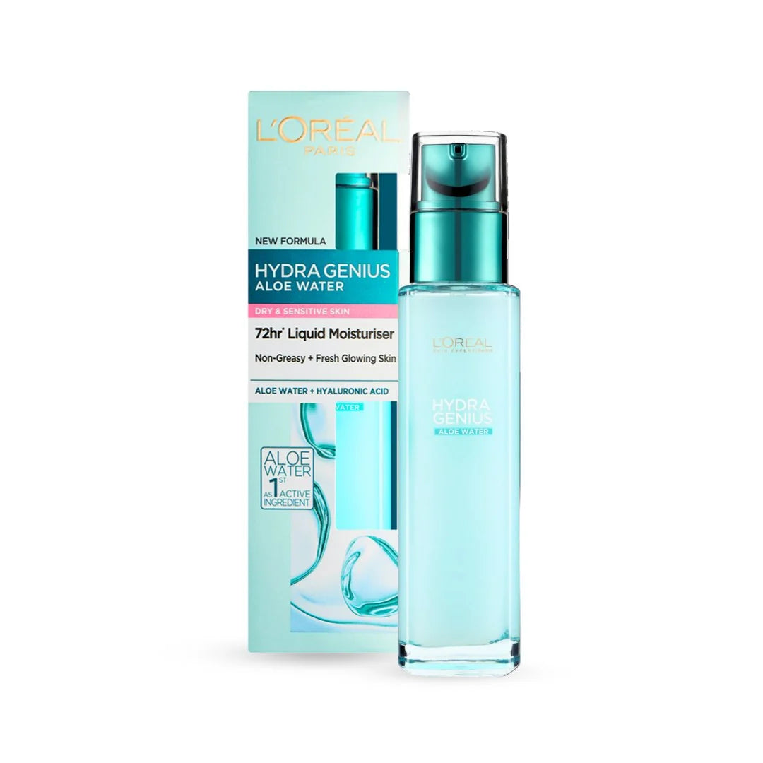 مرطب لوريال هايدرا جينيوس بماء الصبار (L'Oreal Hydra Genius Aloe Water)، وهو مرطب سائل مبتكر مصمم خصيصاً للبشرة الجافة والحساسة (Dry & Sensitive Skin)