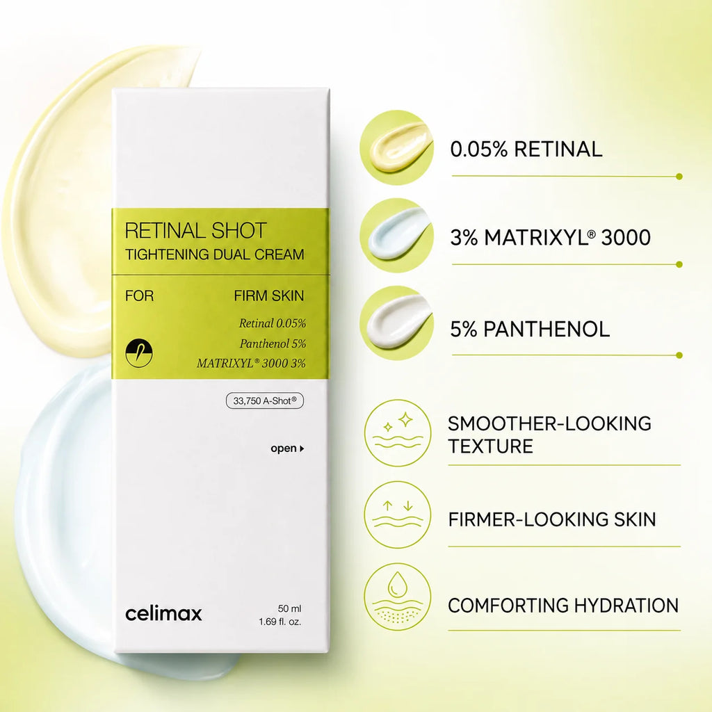 Celimax The Vita-A Retinal Shot Tightening Dual Cream، وهو كريم ليلي كوري مبتكر مصمم لشد البشرة ومكافحة علامات التقدم في السن
