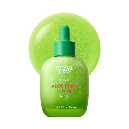 سيروم إيكوال بيري الأخضر لتهدئة وترميم البشرة (Eqqualberry Green Aid Aloe PDRN Calming Serum)، وهو منتج كوري مخصص للعناية الفائقة بالبشرة الحساسة والمتهيجة.