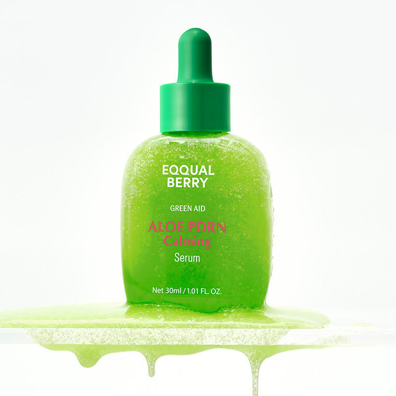 سيروم إيكوال بيري الأخضر لتهدئة وترميم البشرة (Eqqualberry Green Aid Aloe PDRN Calming Serum)، وهو منتج كوري مخصص للعناية الفائقة بالبشرة الحساسة والمتهيجة.