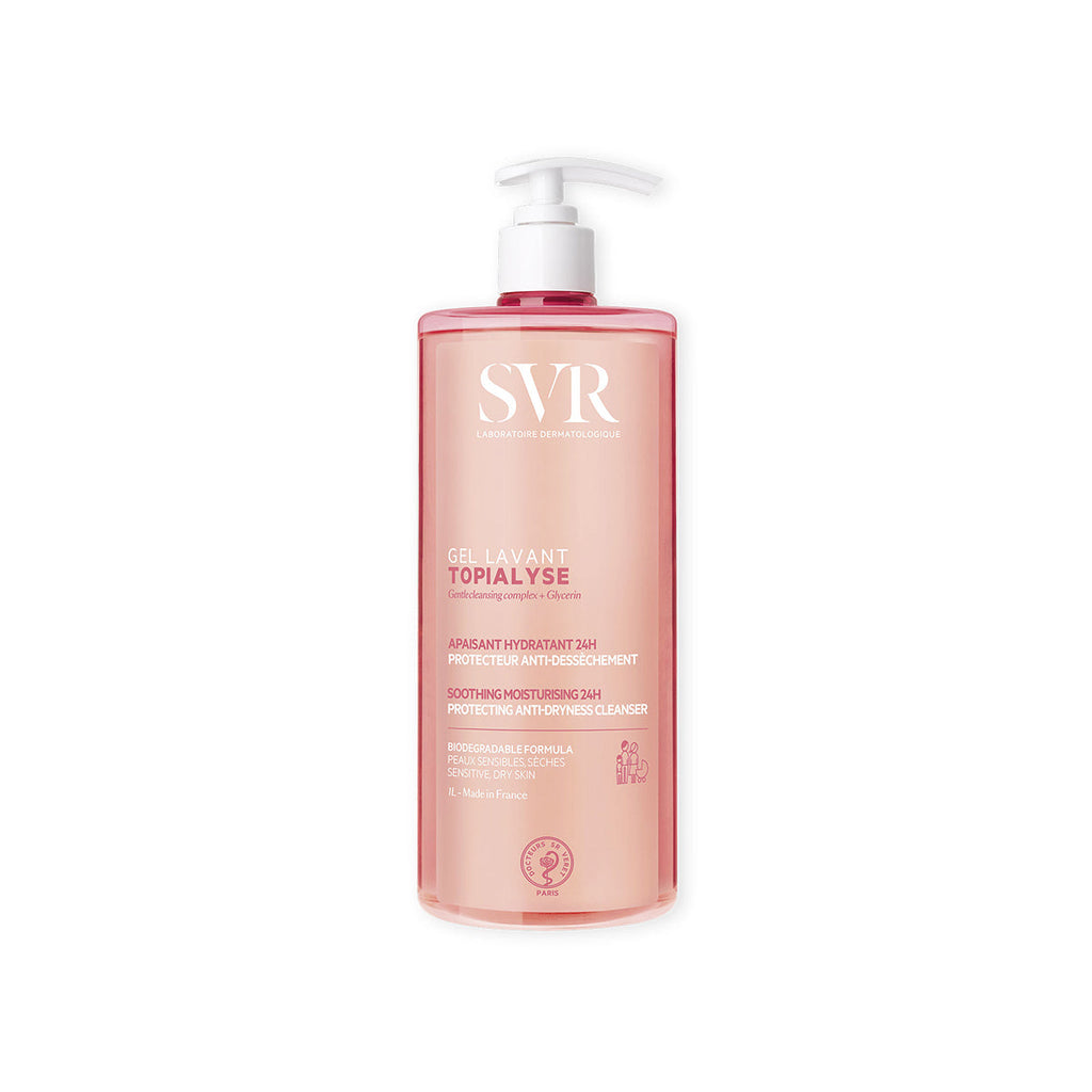 SVR Topialyse Gel Lavant، وهو منظف جل لطيف مصمم خصيصًا للبشرة الجافة والحساسة، ويأتي بحجم 400 مل.