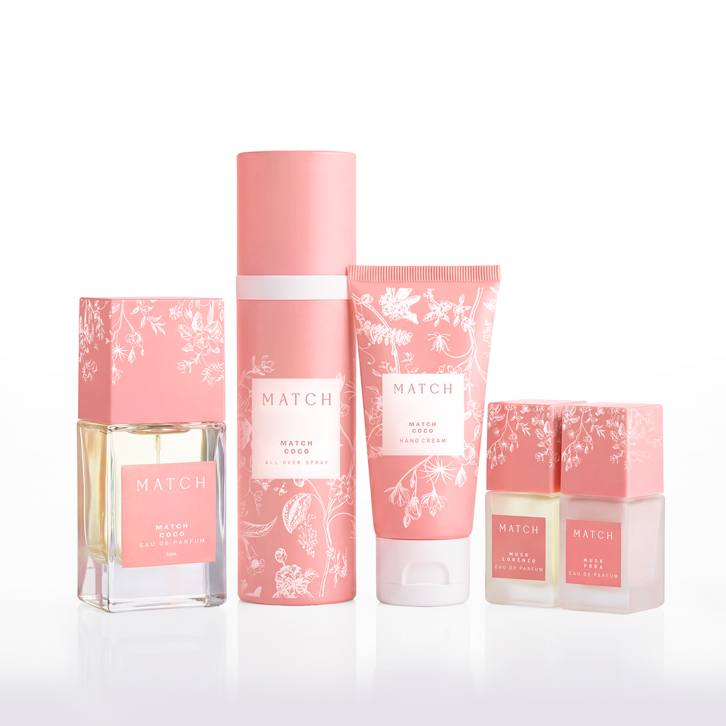 مجموعة بينك (Pink Collection) الأنيقة من براند العطور السعودي ماتش (Match Perfumes)، وهي روتين أنوثة وعناية متكامل يتميز بطابع زهري ناعم.