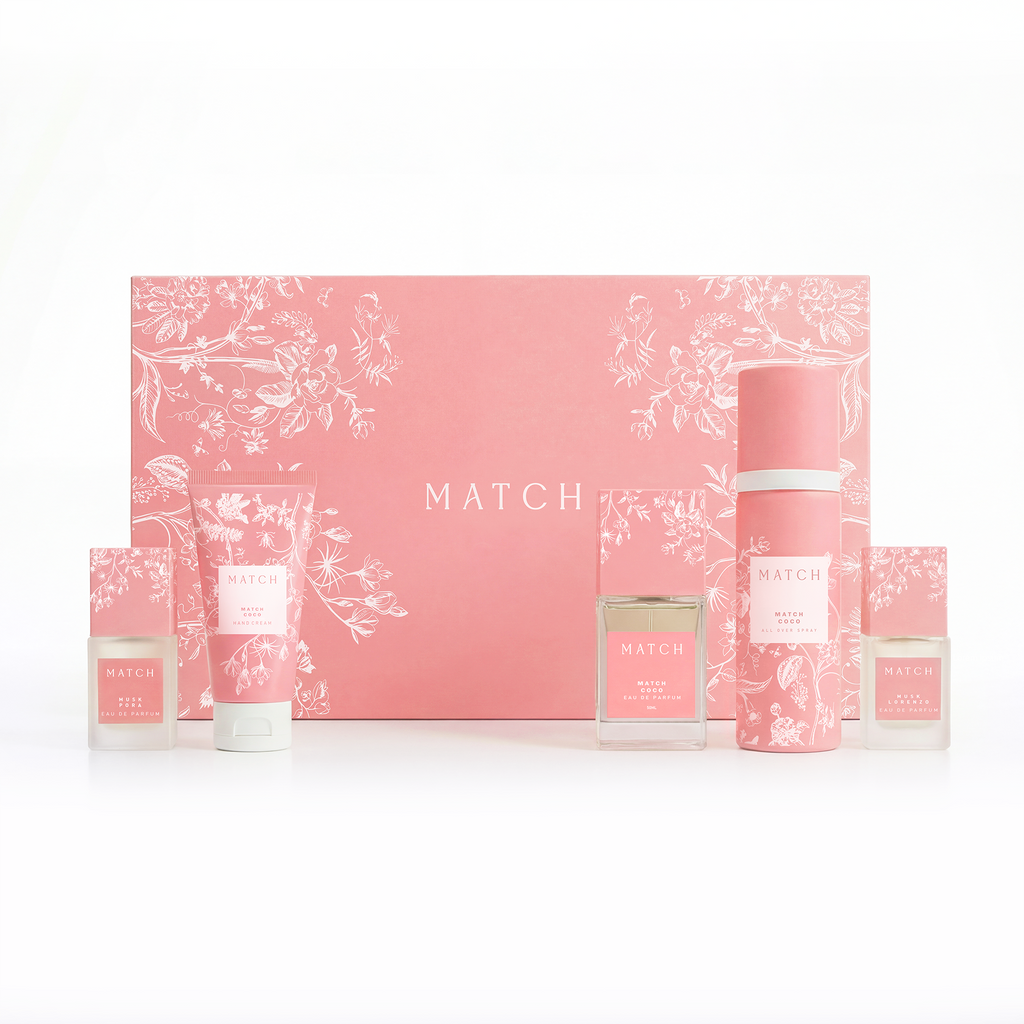 مجموعة بينك (Pink Collection) الأنيقة من براند العطور السعودي ماتش (Match Perfumes)، وهي روتين أنوثة وعناية متكامل يتميز بطابع زهري ناعم.