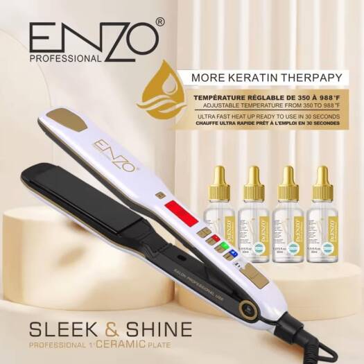 مكواة فرد الشعر الاحترافية من ماركة إنزو (ENZO Professional Hair Straightener)، وتحمل الموديل رقم EN-5111BS.