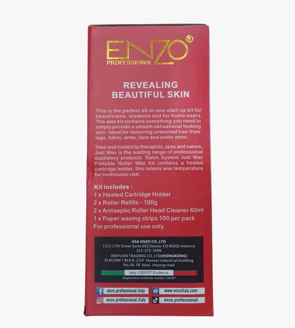 مجموعة جهاز إزالة الشعر بالشمع (جهاز تسخين الشمع رول أون) من ماركة ENZO Professional