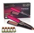 مكواة فرد وتمليس الشعر الاحترافية Enzo Professional Titanium (موديل EN-2412). تأتي هذه المكواة مجهزة بـ 5 عبوات من سيروم