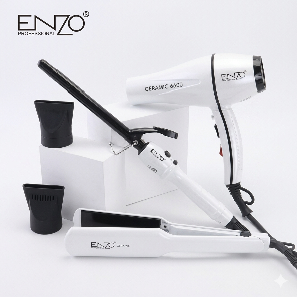 مجموعة تصفيف شعر متكاملة (3 في 1) من الماركة الإيطالية الشهيرة ENZO Professional.