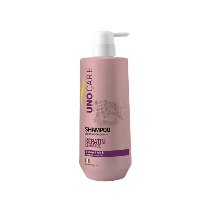 شامبو أونو كير (Uno Care Shampoo) المخصص لإعادة الكثافة والنعومة للشعر التالف والمعالج كيميائياً.