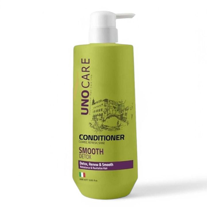 بلسم الشعر اونو كير سموث ديتوكس (Uno Care Smooth Detox Conditioner) بحجم 1000 مل، والمصمم للعناية الاحترافية بالشعر.