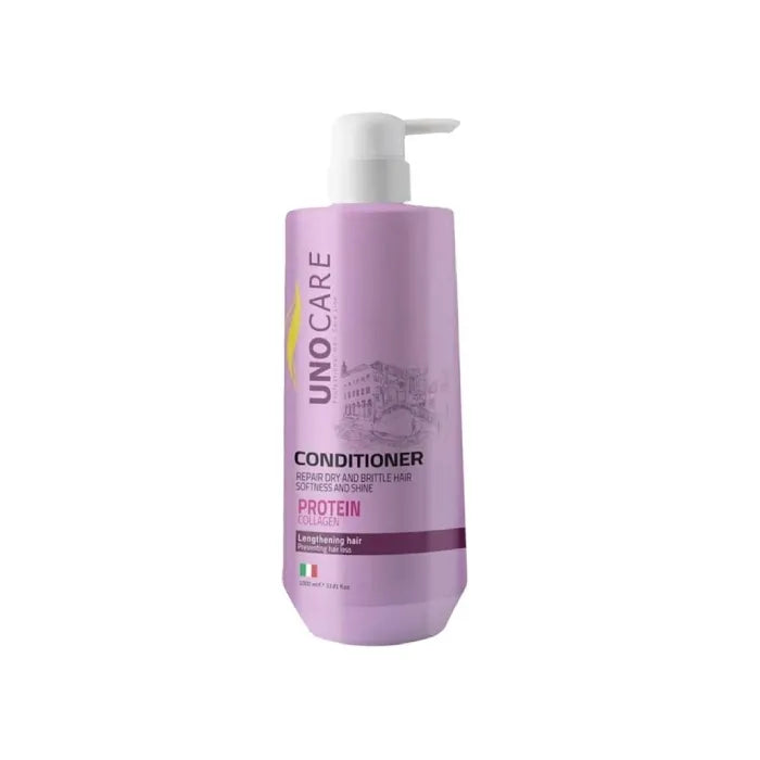 بلسم ومكيف الشعر اونو كير بالبروتين والكولاجين (Uno Care Conditioner Protein Collagen)، وهو مصمم خصيصاً لعلاج وإصلاح الشعر الجاف والمتقصف.