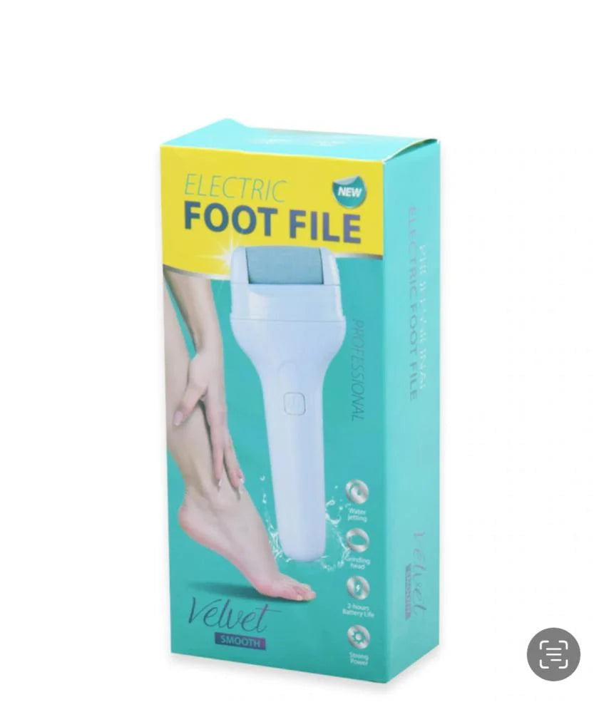 مبرد أقدام كهربائي (Velvet Smooth Electric Foot File) يستخدم للعناية الشخصية وتقشير القدمين.