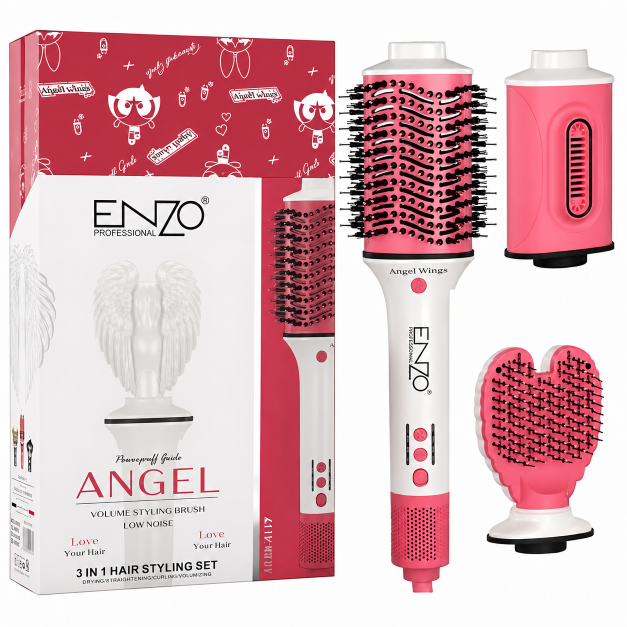 هو مجموعة تصفيف الشعر 3 في 1 (3In 1 Hair Styling Set) من الماركة التجارية ENZO Professional، بإصدار خاص يحمل ثيم الرسوم المتحركة الشهير "فتيات القوة" (Powerpuff Girls)