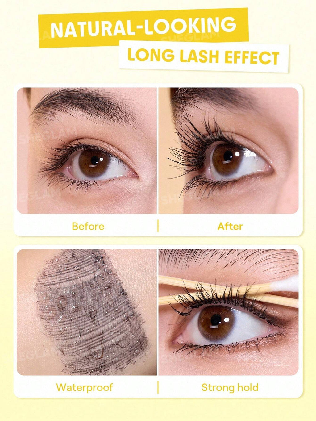 ماسكارا SHEGLAM Lashlighter Iron Curl تتميز بفرشاة معدنية دقيقة مصممة لرفع وتجعيد الرموش.