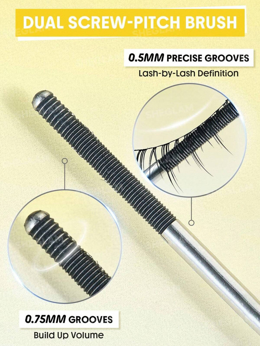 ماسكارا SHEGLAM Lashlighter Iron Curl تتميز بفرشاة معدنية دقيقة مصممة لرفع وتجعيد الرموش.