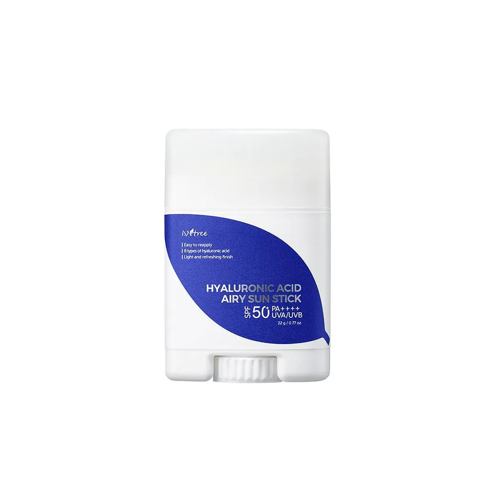 ستيك واقي الشمس Isntree Hyaluronic Acid Airy Sun Stick، الذي يتميز بتركيبته الخفيفة وعامل حماية SPF 50+.