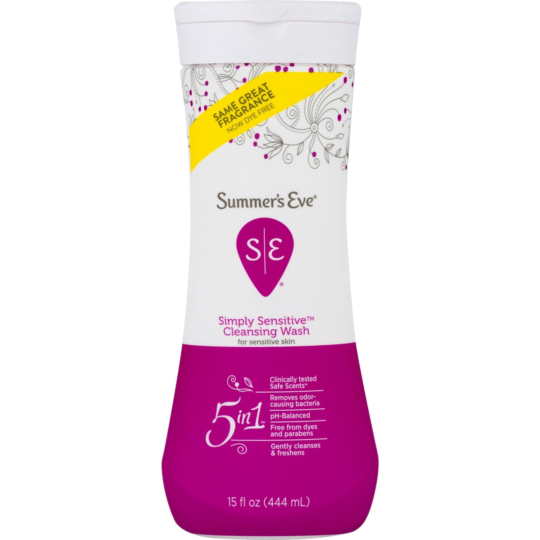 غسول Summer's Eve المخصص للمناطق الحساسة، يتوفر بأنواع مثل "Simply Sensitive" و"Fragrance Free".