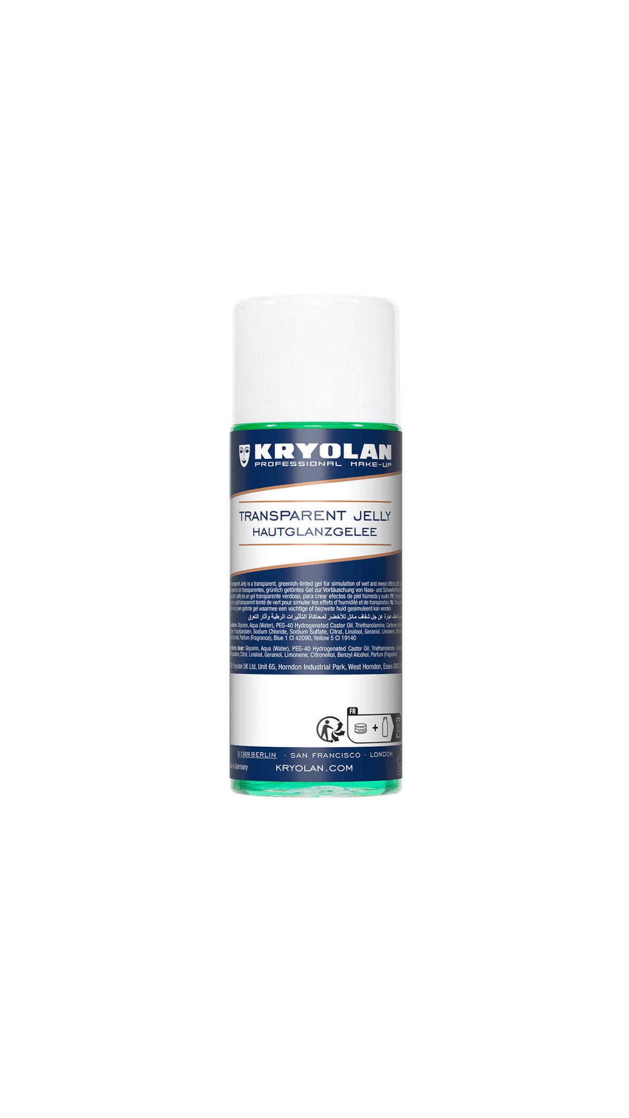 Kryolan Transparent Jelly هو جل احترافي بتركيبة خضراء مائلة للشفافية، يأتي في عبوة سعة 100 مل.