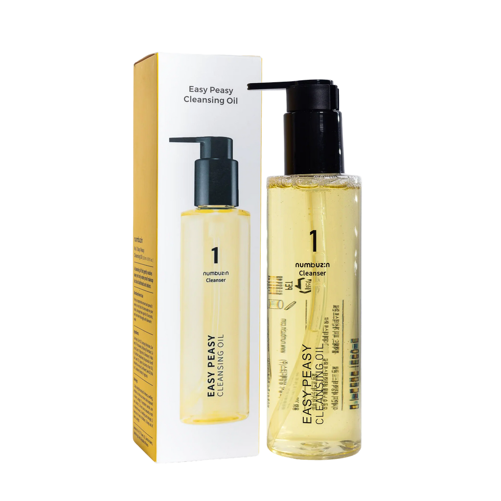 Numbuzin No.1 Easy Peasy Cleansing Oil، وهو عبارة عن غسول زيتي كوري خفيف وفعّال يُستخدم كخطوة أولى في روتين التنظيف المزدوج